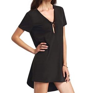Keyhole Deep V Neck High Low Dress